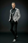 Abstract Splatter Jacquard Tuxedo — an abstract splatter pattern woven through lustrous jacquard