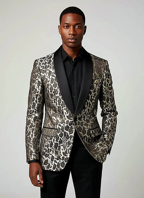 an animal print framed by sleek satin lapel trim, on this animal Print Blazer with Satin Trim Lapel