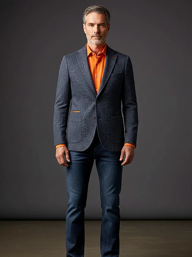 Astoria Boutique — navy-speckled-blazer-with-orange-detailing