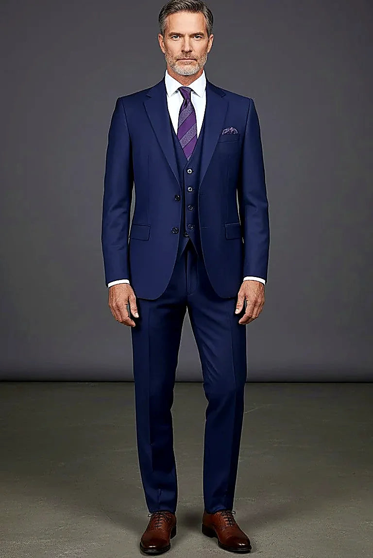 a coordinated blue three-piece that holds its shape, on this blue Three-Piece Suit