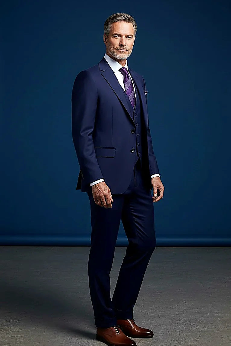 a coordinated blue three-piece that holds its shape