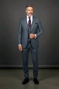 Grey Three-Piece Suit — structured shoulders and clean-cut notch lapels