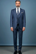 Navy Textured Three-Piece Suit — a premium textured weave in deep navy