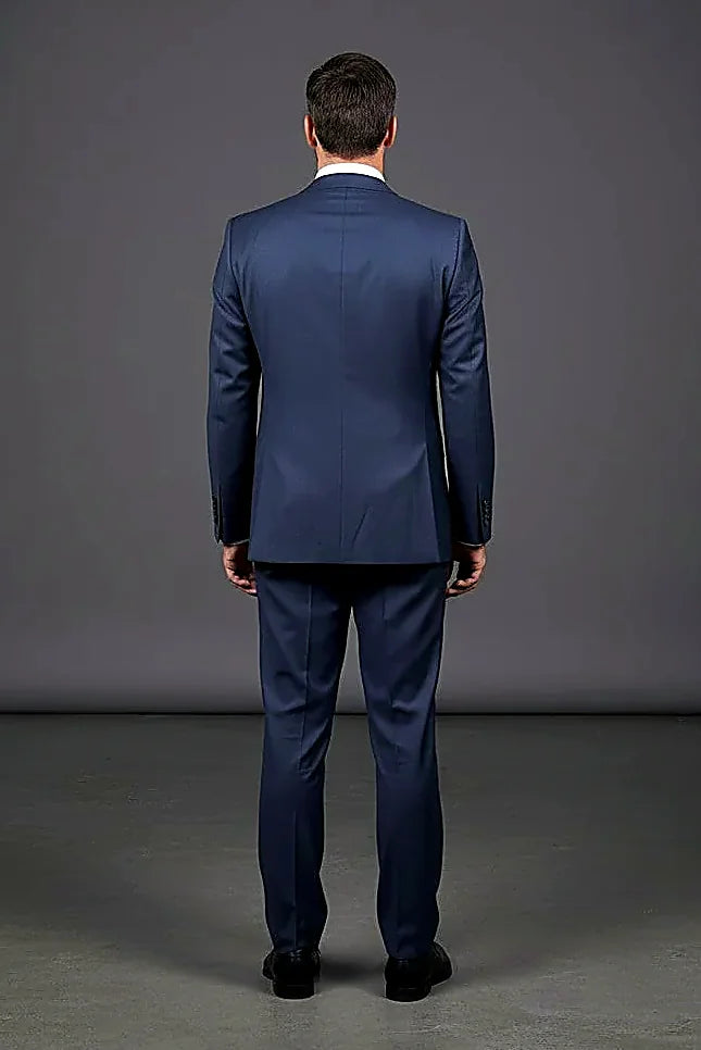 Blue Tailored Three-Piece showing a structured blazer beside its coordinating vest