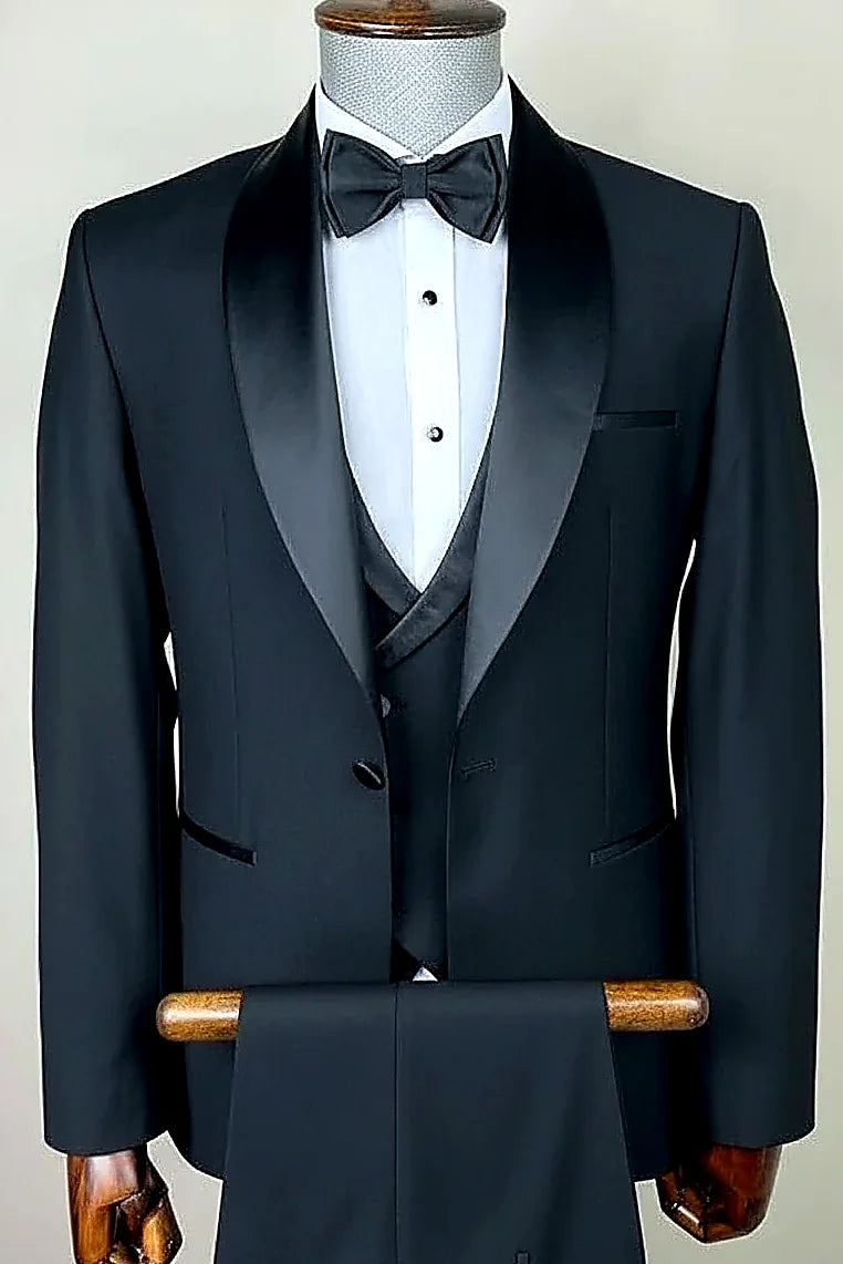 Black Luxe Shawl Lapel Tuxedo – 3-Piece Set