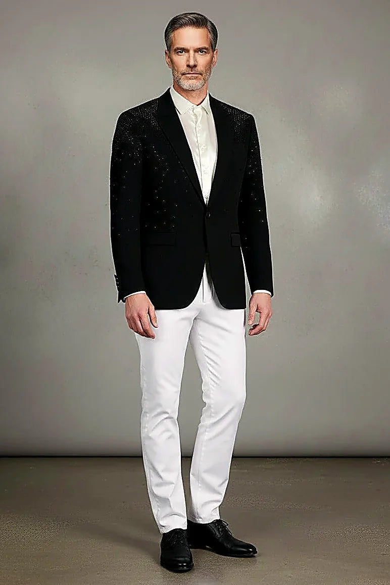 Black Rhinestone Blazer - Luxury Slim Fit Evening Jacket