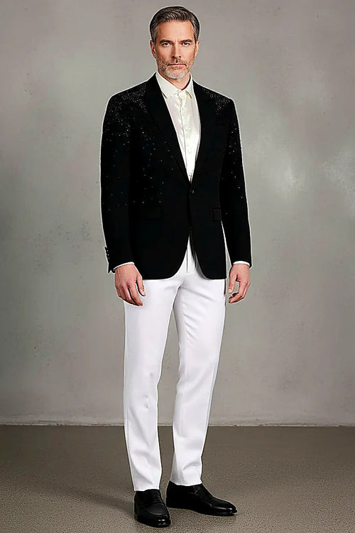a rhinestone design over a one-tone colour fade, on this black Rhinestone Evening Blazer