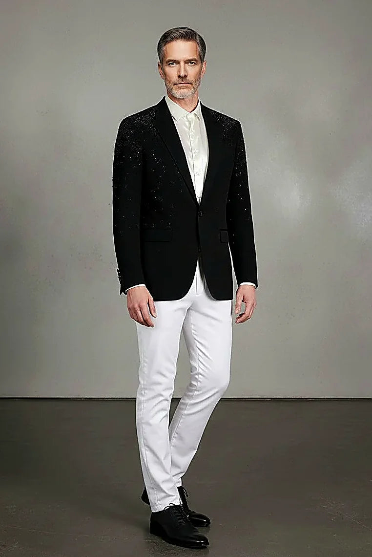 Black Rhinestone Blazer - Luxury Slim Fit Evening Jacket