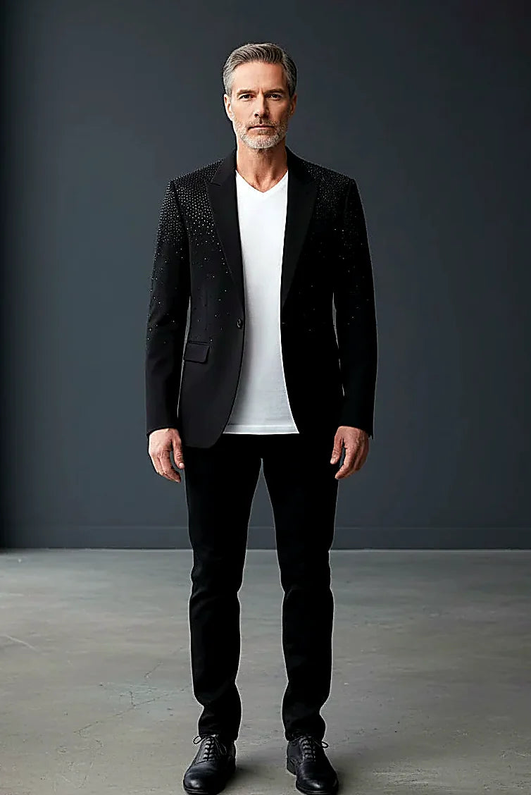 Black Rhinestone Blazer - Luxury Slim Fit Evening Jacket