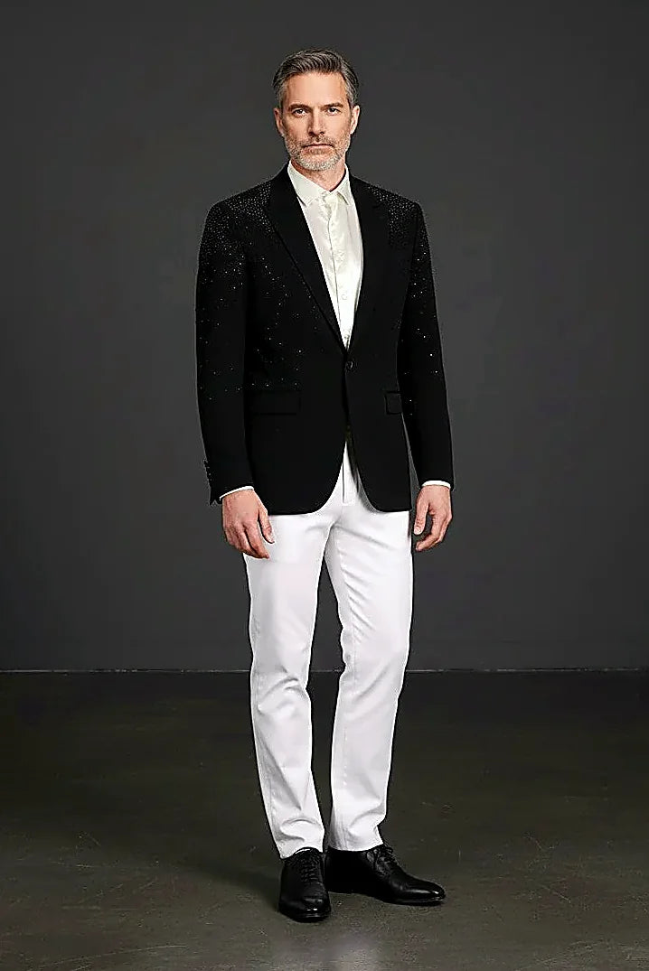 Black Rhinestone Blazer - Luxury Slim Fit Evening Jacket