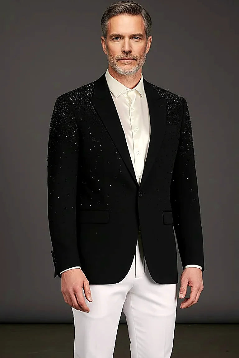 Black Rhinestone Blazer - Luxury Slim Fit Evening Jacket