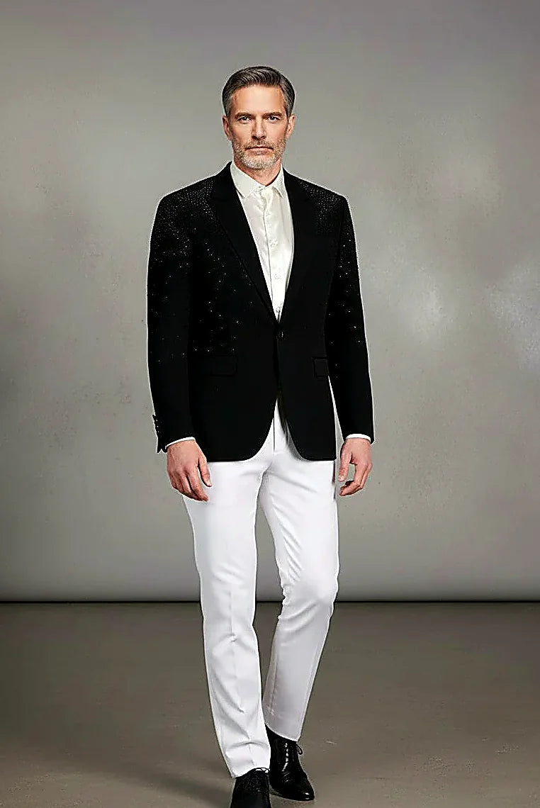 Black Rhinestone Blazer - Luxury Slim Fit Evening Jacket
