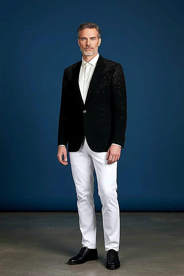 Black Rhinestone Blazer - Luxury Slim Fit Evening Jacket