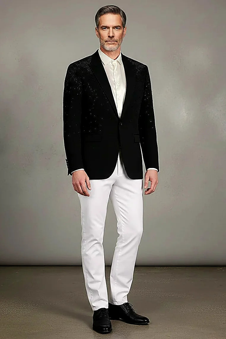 Black Rhinestone Blazer - Luxury Slim Fit Evening Jacket