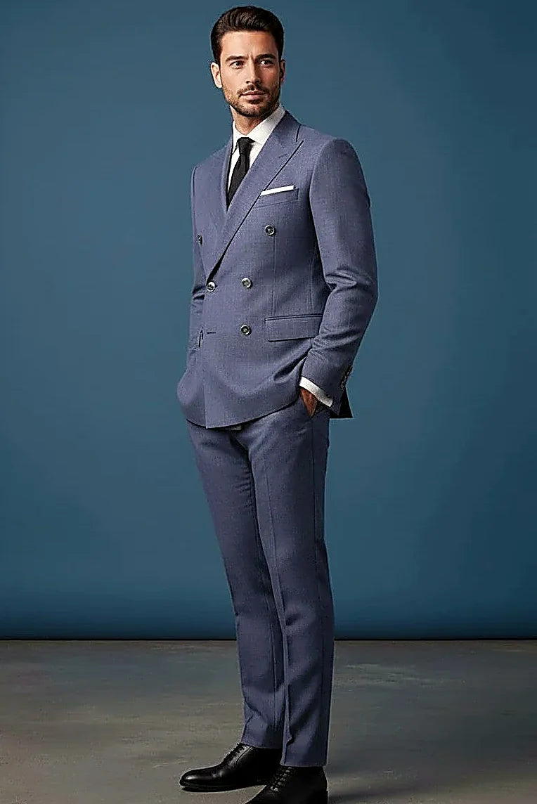 a subtle grid weave carrying metallic thread accents, on this charcoal Textured Double-Breasted Blazer