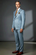Light Blue Wool Two-Piece Suit — finest wool tailored into a clean two-piece silhouette