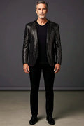 Brown Metallic Polka-Dot Velvet Blazer — brown metallic glitter over velvet carrying a snake pattern