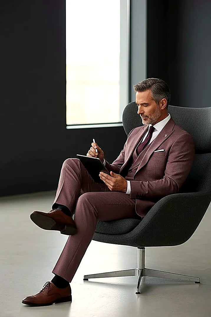 Burgundy Slim Fit 3-Piece Suit - Modern Tailored Formalwear