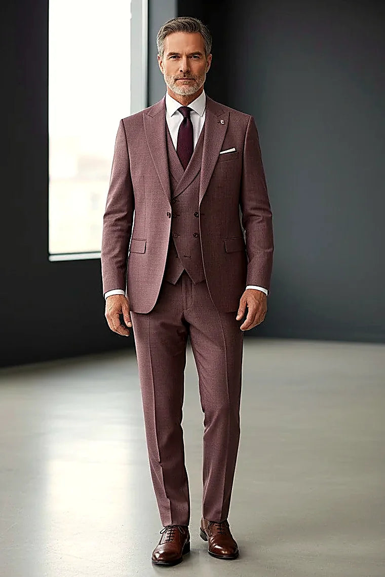 Burgundy Slim Fit 3-Piece Suit - Modern Tailored Formalwear