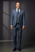 Charcoal Gray Chambray Three-Piece Suit — heathered chambray detailing in a luxe wool-silk blend