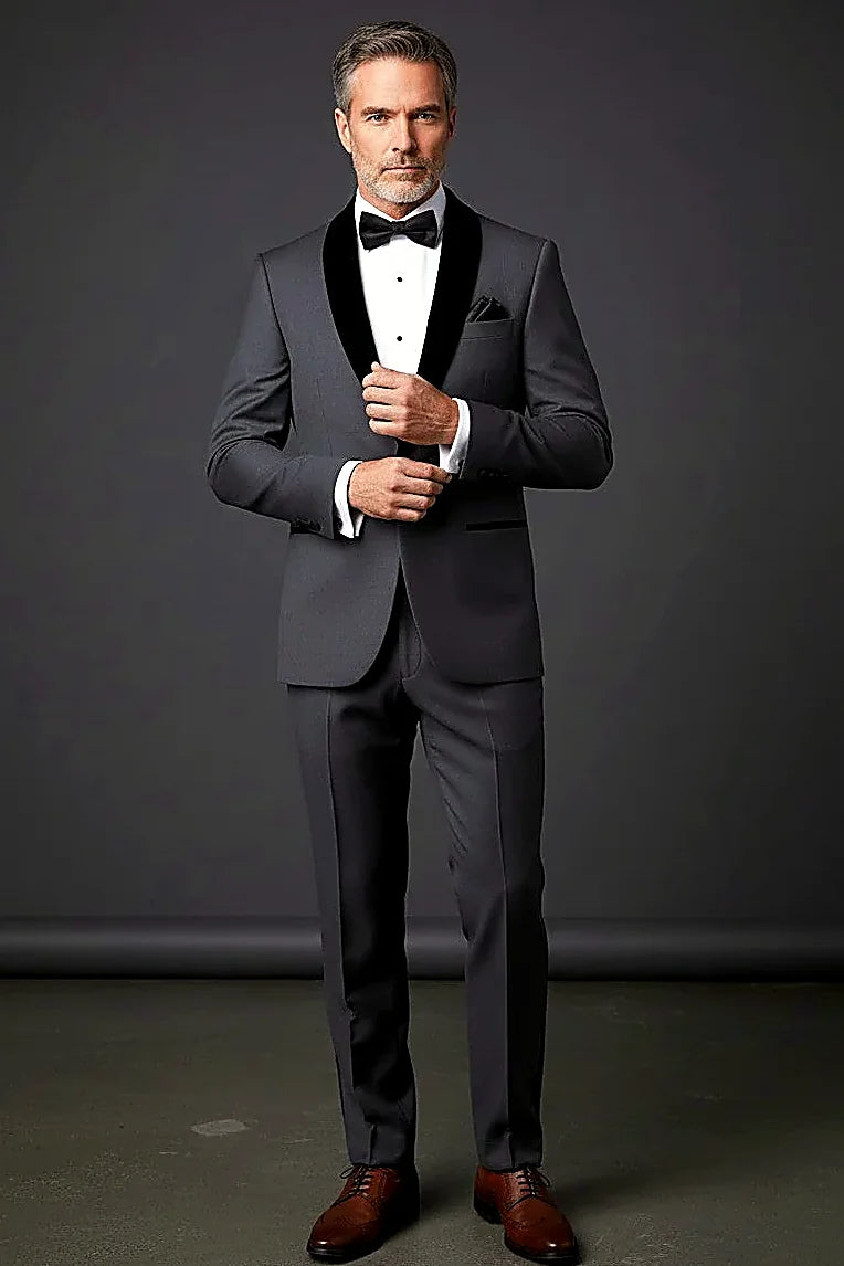 Charcoal Velvet Collar Designer Suit