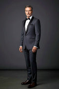 Charcoal Suit with Velvet Collar — a velvet collar set against flat charcoal cloth
