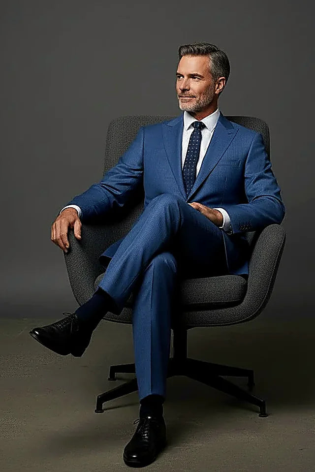 Classic Blue Textured Slim Fit Two-Piece Suit