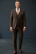 Brown Three-Piece Suit — a modern slim brown three-piece with fine finishing