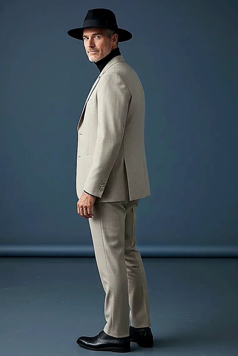 Classic Elegance Two-Piece Suit in Charcoal and Beige