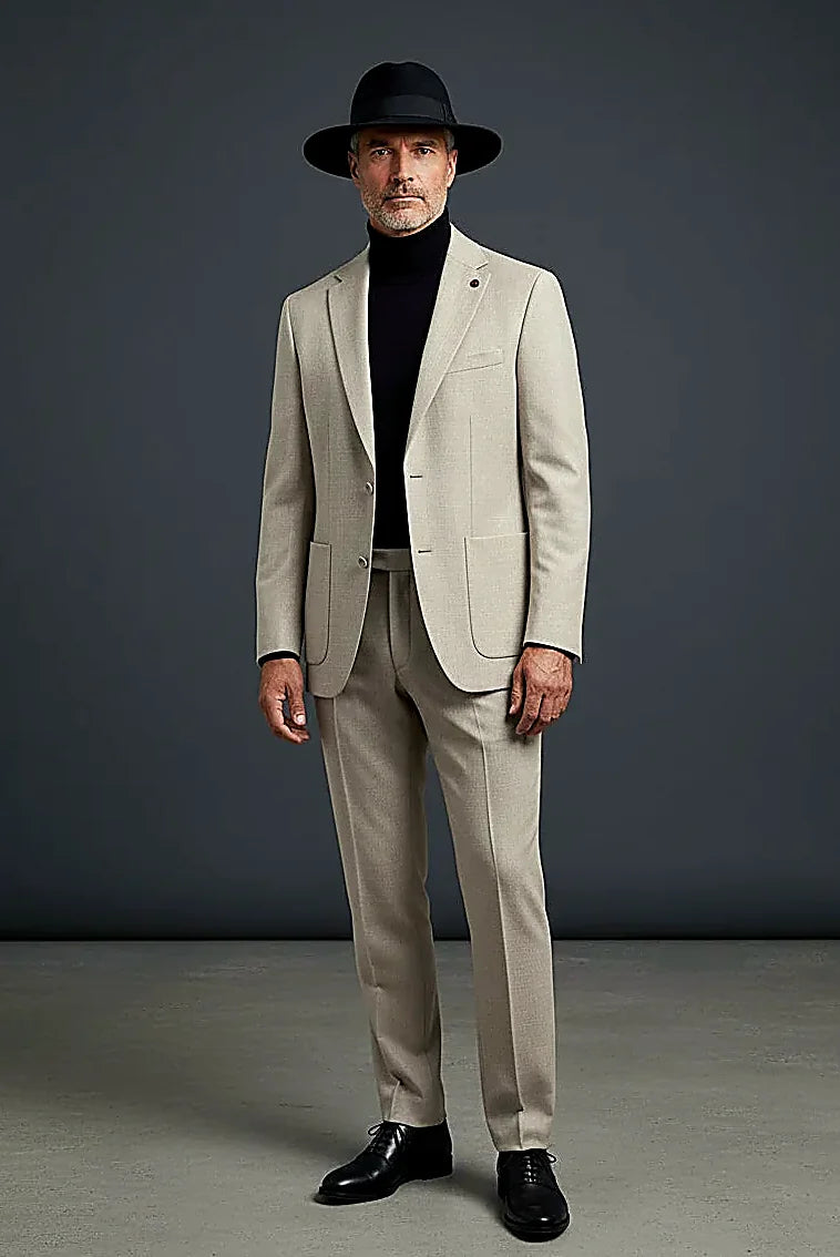 Classic Elegance Two-Piece Suit in Charcoal and Beige