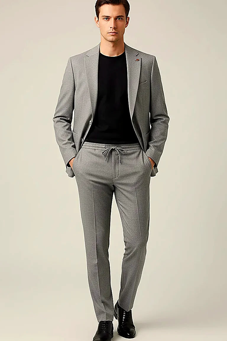 Classic Elegance Two-Piece Suit in Charcoal and Beige