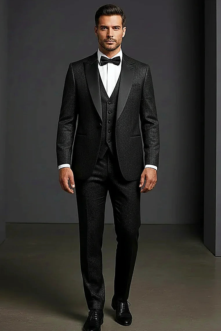 clean structured lines on a classic black formal jacket
