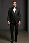 Black Tuxedo Suit — clean structured lines on a classic black formal jacket