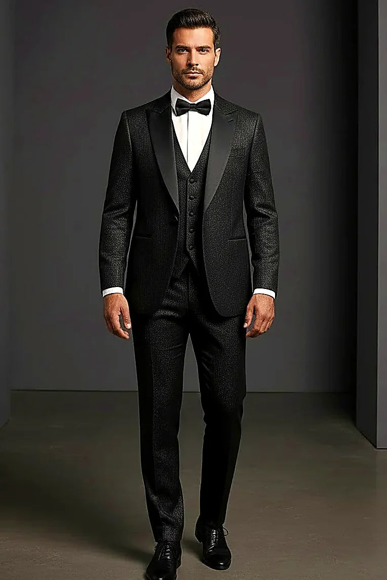 Black Tuxedo Suit — clean structured lines on a classic black formal jacket