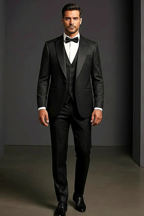 Black Tuxedo Suit — clean structured lines on a classic black formal jacket