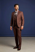Burgundy Mandarin Collar Suit — tonal burgundy crystals arranged in a flowing vertical panel