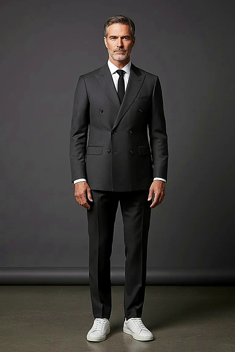 Slim Fit Double-Breasted Suit — a slim double-breasted cut with a modern silhouette