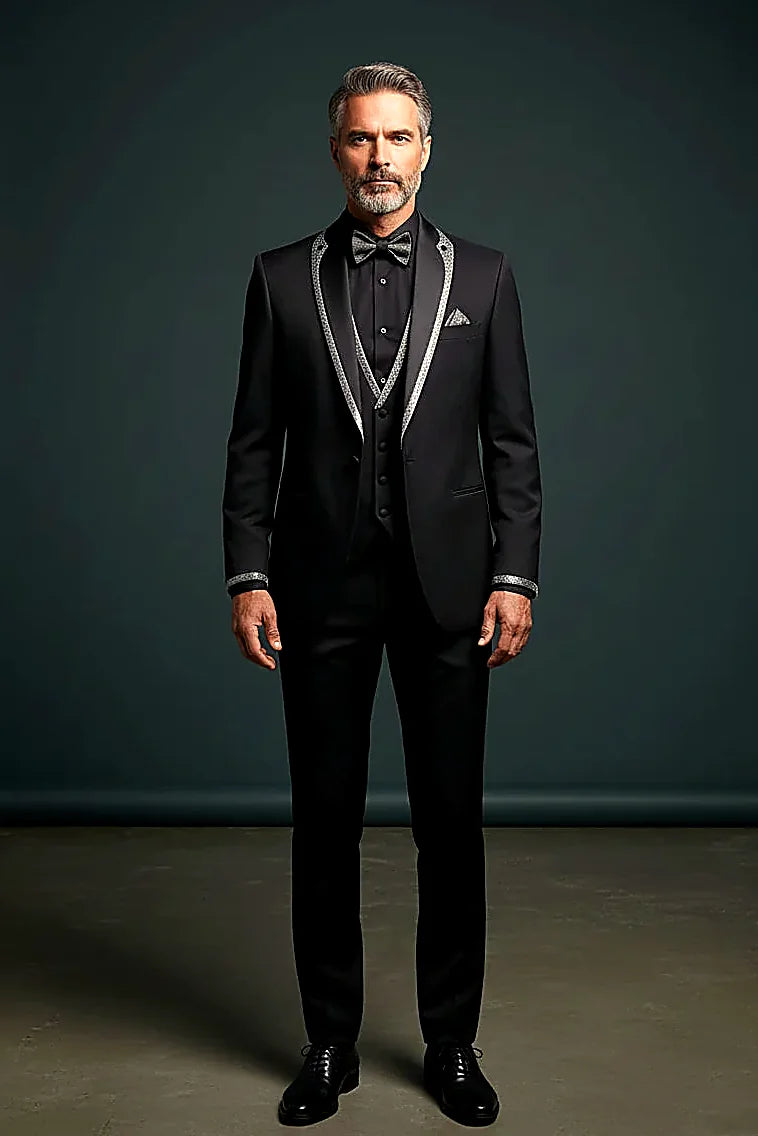 floral jacquard weave lifted by satin lapel accents