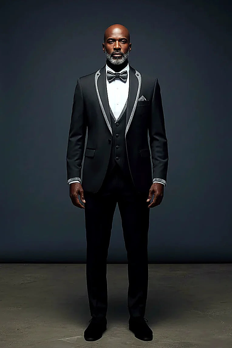 Floral Jacquard Evening Suit — floral jacquard weave lifted by satin lapel accents
