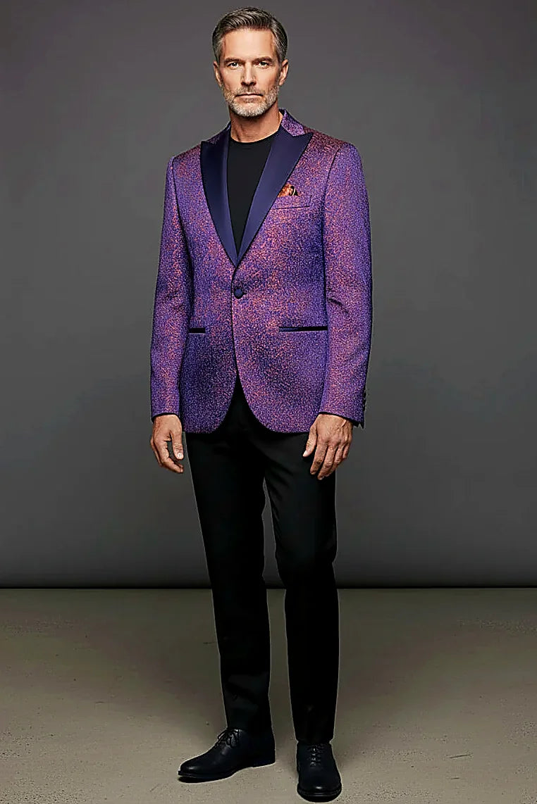 Blue Sparkle Tuxedo Blazer — a subtle sparkle pattern over an enchanting blue base