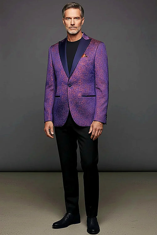 Blue Sparkle Tuxedo Blazer — a subtle sparkle pattern over an enchanting blue base