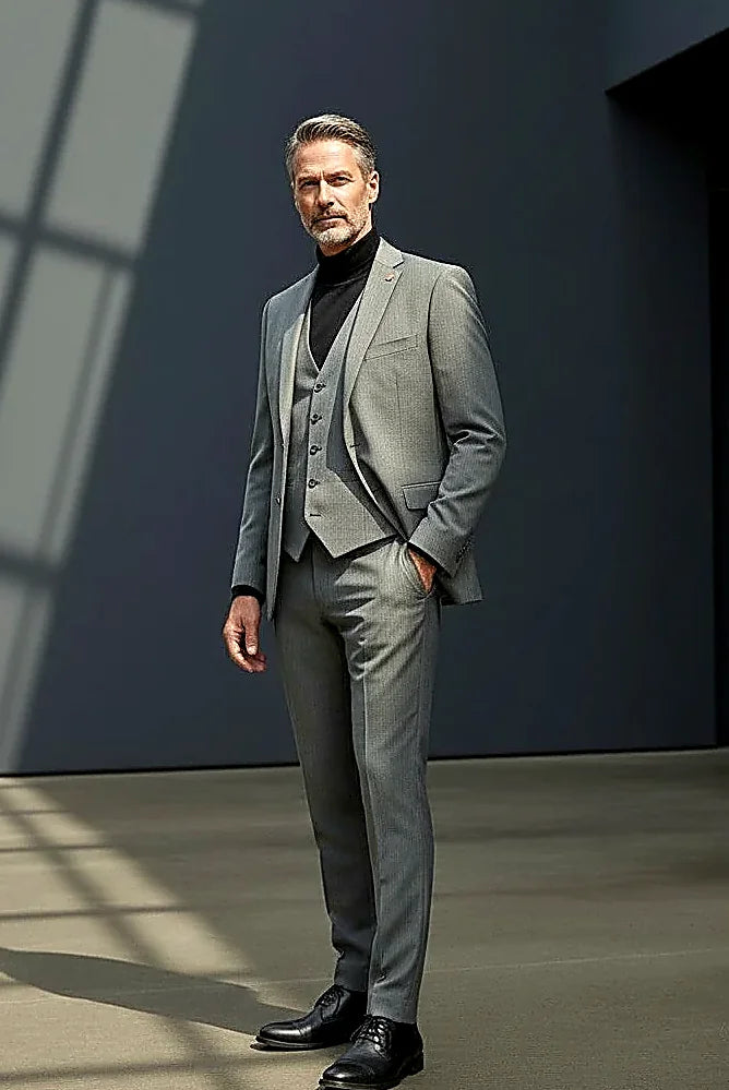 Forest Green Herringbone Three-Piece Suit showing a subtle herringbone pattern in deep forest green wool