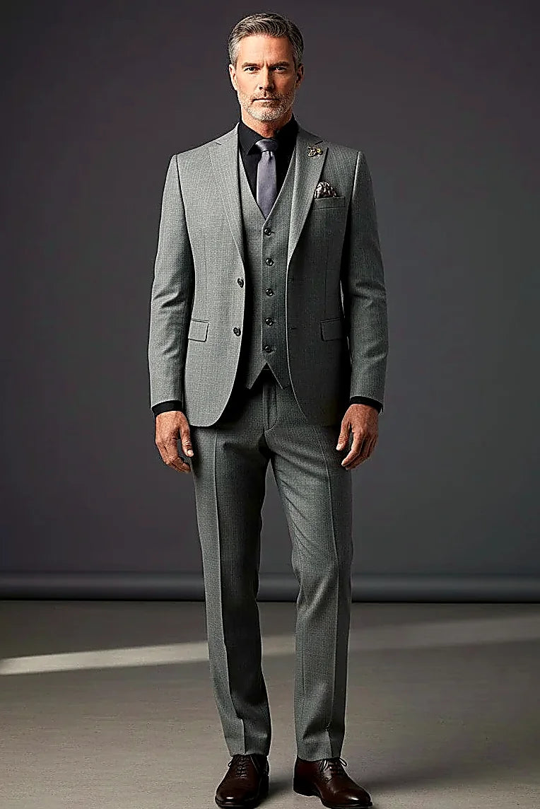 Forest Green Herringbone Three-Piece Suit — a subtle herringbone pattern in deep forest green wool