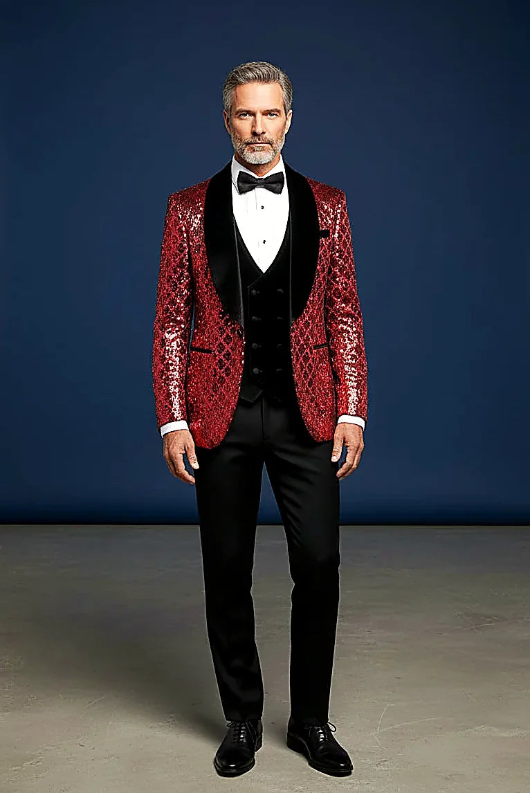 Geometric Splendor Tuxedo - Sequin Embellished Velvet Lapel