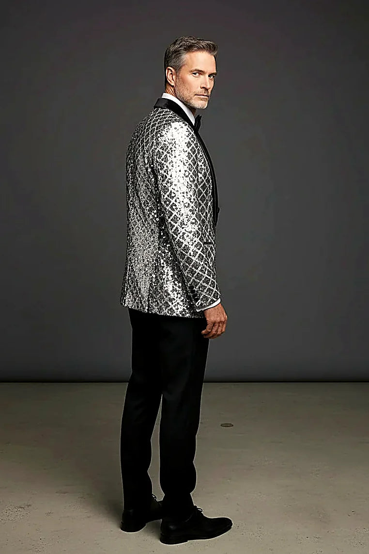Geometric Splendor Tuxedo - Sequin Embellished Velvet Lapel