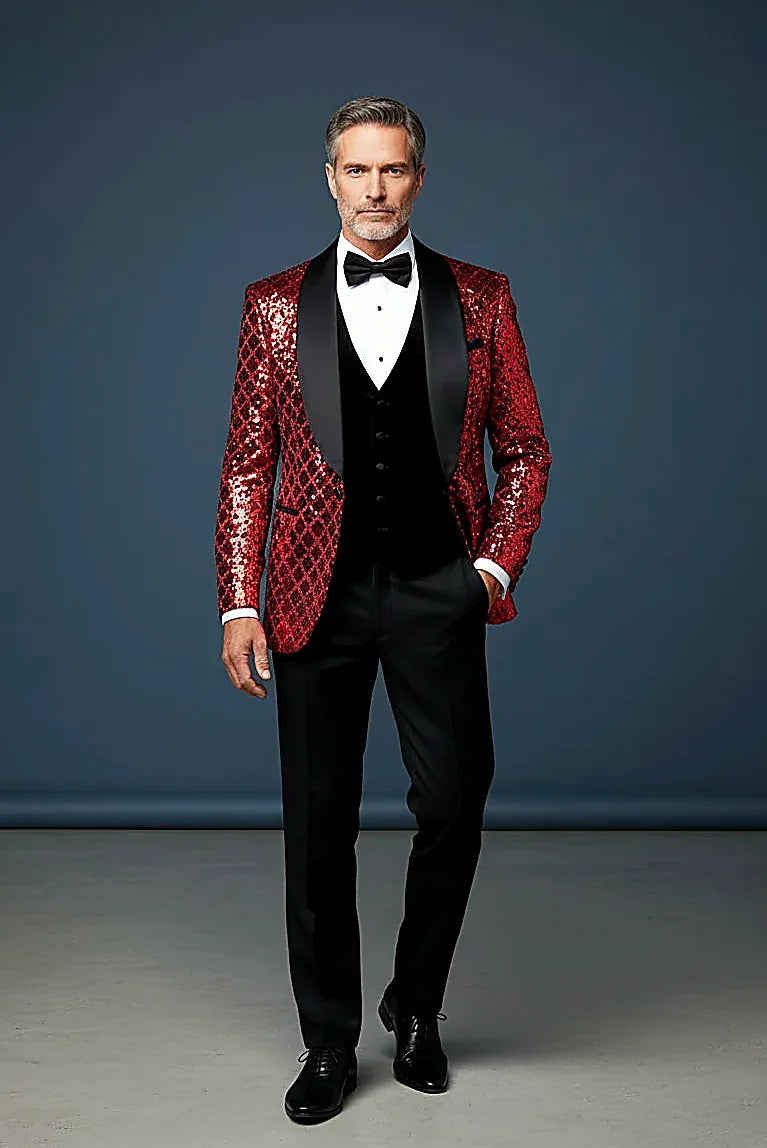 Geometric Splendor Tuxedo - Sequin Embellished Velvet Lapel