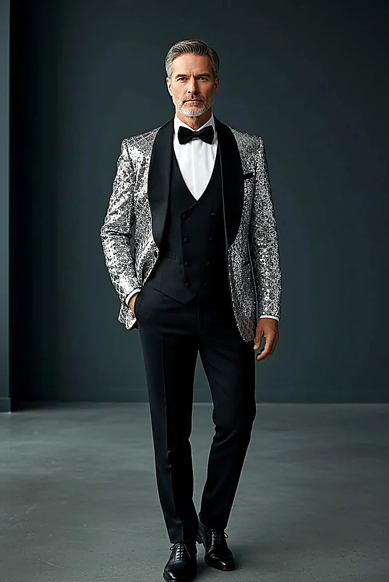 Geometric Splendor Tuxedo - Sequin Embellished Velvet Lapel