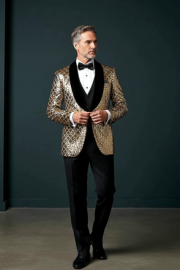 precision-placed sequins forming architectural geometric motifs