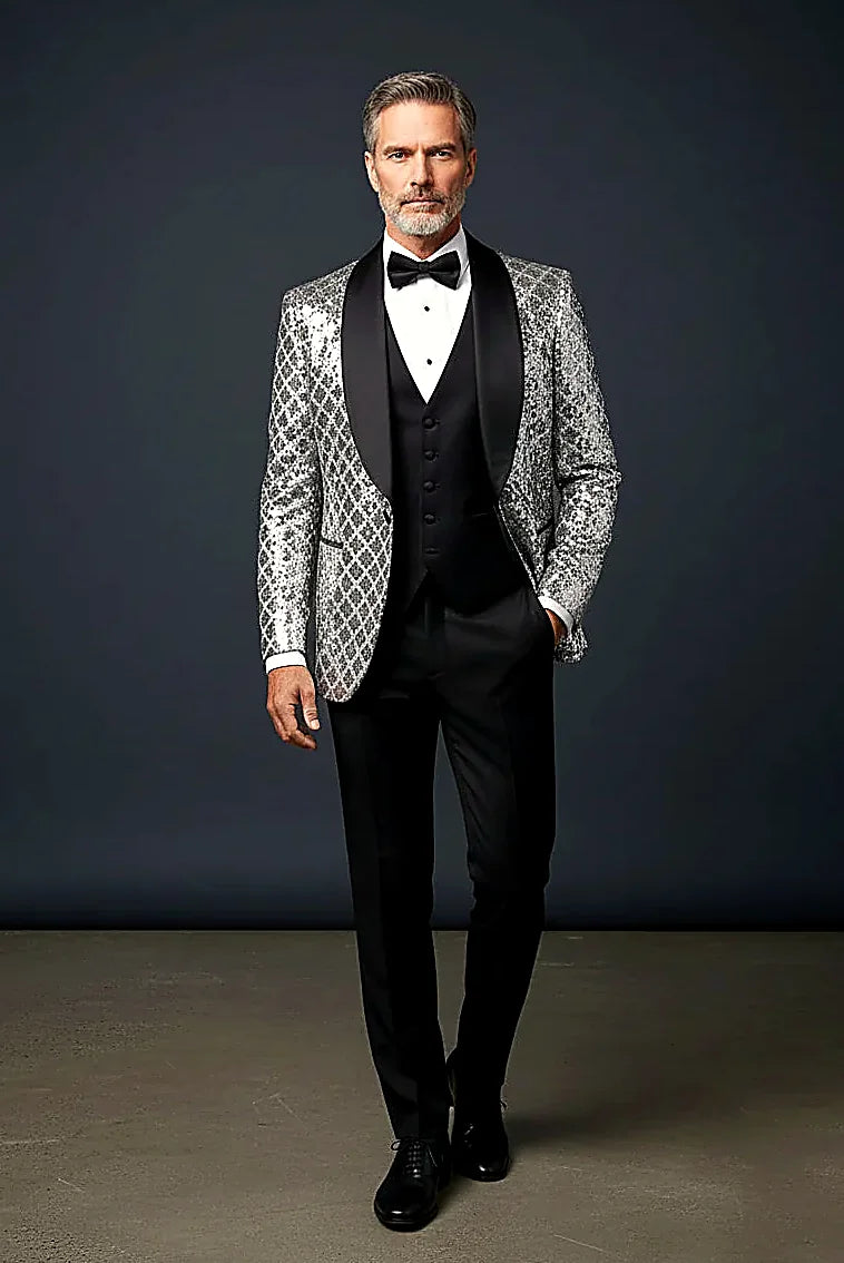 Geometric Splendor Tuxedo - Sequin Embellished Velvet Lapel