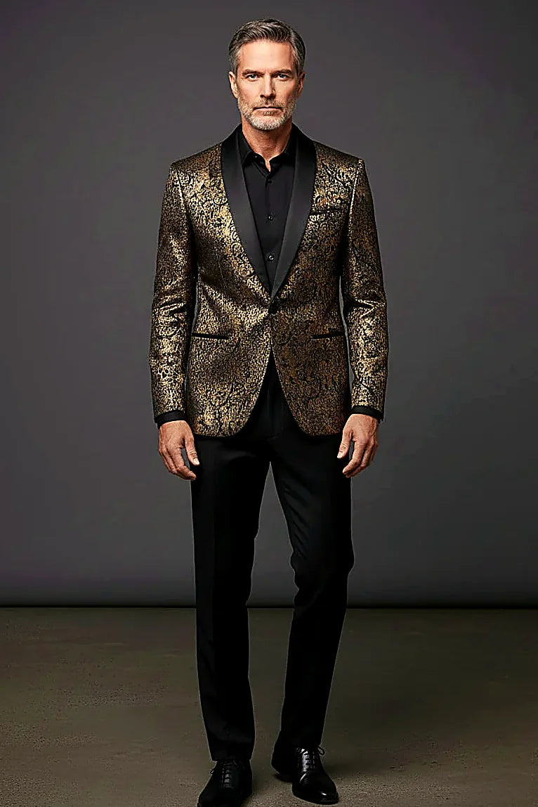 a refined gold tone with meticulous finishing, on this gold Blazer
